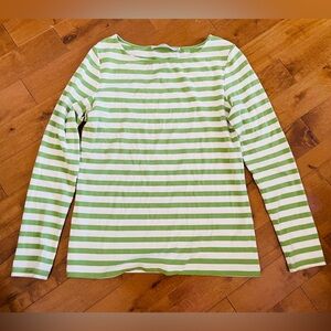 Green and White Striped Long Sleeve Shirt